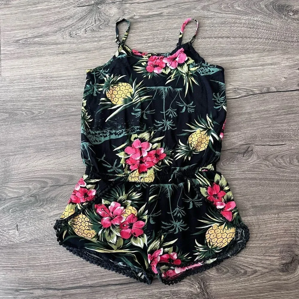 Appaman Kids Girls Black Sleeveless Floral Drawstring Novia Romper Size 10